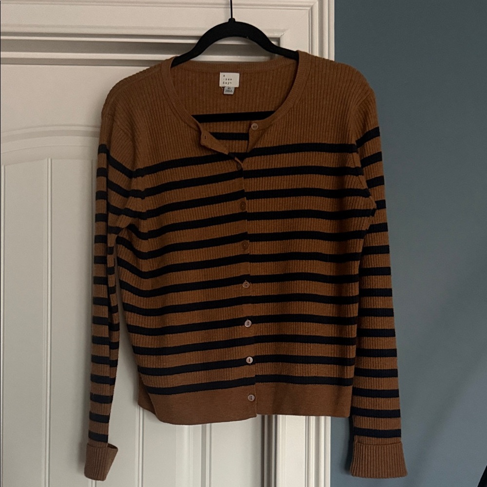 A New Day Stripped Brown and Black Button Cardigan